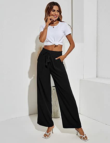 Explosive Style Solid Color Tie Wide Loose Fashion Casual Wide-leg Trousers