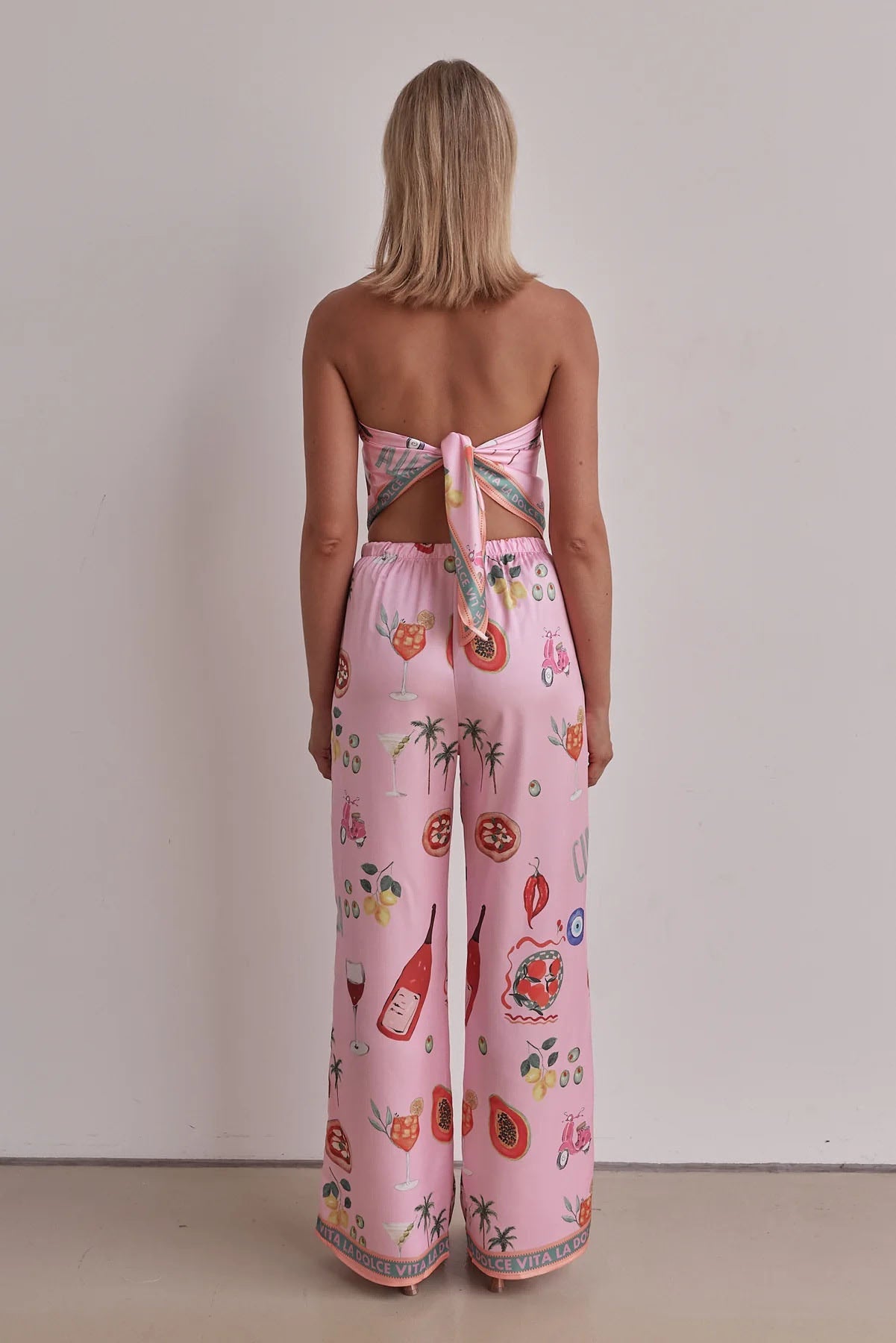 Fashion Positioning Printed Tube Top Wide Leg Pants Suit